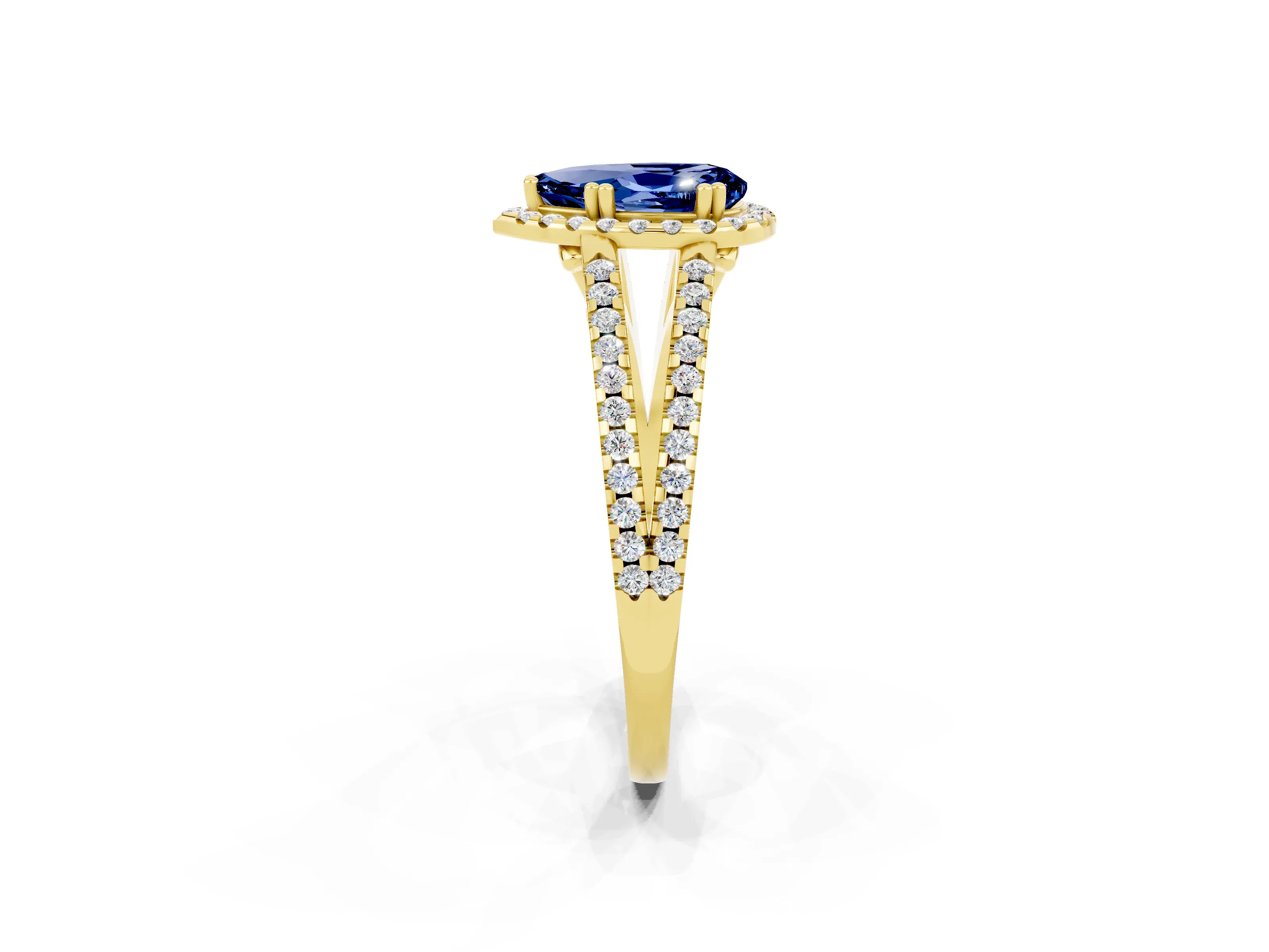 Yellow gold Pear Cut Blue Sapphire Halo Split Shank Engagement Ring_14