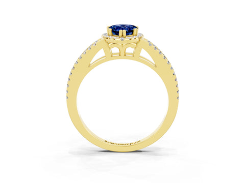 Yellow gold Pear Cut Blue Sapphire Halo Split Shank Engagement Ring_15