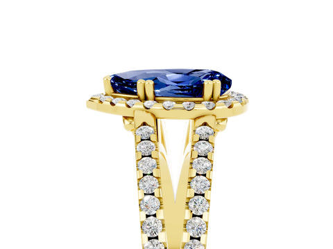 Yellow gold Pear Cut Blue Sapphire Halo Split Shank Engagement Ring_17