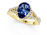 Yellow gold Pear Cut Blue Sapphire  Halo Twist Band Solitaire Prong Setting Ring_25