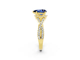 Yellow gold Pear Cut Blue Sapphire  Halo Twist Band Solitaire Prong Setting Ring_26