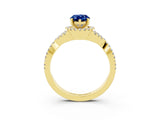 Yellow gold Pear Cut Blue Sapphire  Halo Twist Band Solitaire Prong Setting Ring_27