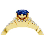 Yellow gold Pear Cut Blue Sapphire  Halo Twist Band Solitaire Prong Setting Ring_28
