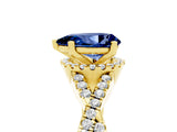 Yellow gold Pear Cut Blue Sapphire  Halo Twist Band Solitaire Prong Setting Ring_29