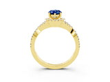 Yellow gold Pear Cut Blue Sapphire Halo Twist Band Solitaire Prong Setting Ring_3