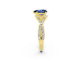 Yellow gold Pear Cut Blue Sapphire  Halo Twist Band Solitaire Prong Setting Ring_44