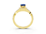 Yellow gold Pear Cut Blue Sapphire  Halo Twist Band Solitaire Prong Setting Ring_45