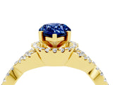 Yellow gold Pear Cut Blue Sapphire  Halo Twist Band Solitaire Prong Setting Ring_46