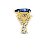 Yellow gold Pear Cut Blue Sapphire  Halo Twist Band Solitaire Prong Setting Ring_47