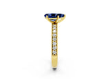 Yellow gold Pear Cut Blue Sapphire Milgrain Pavé Engagement Ring with Four-Prong Setting_2