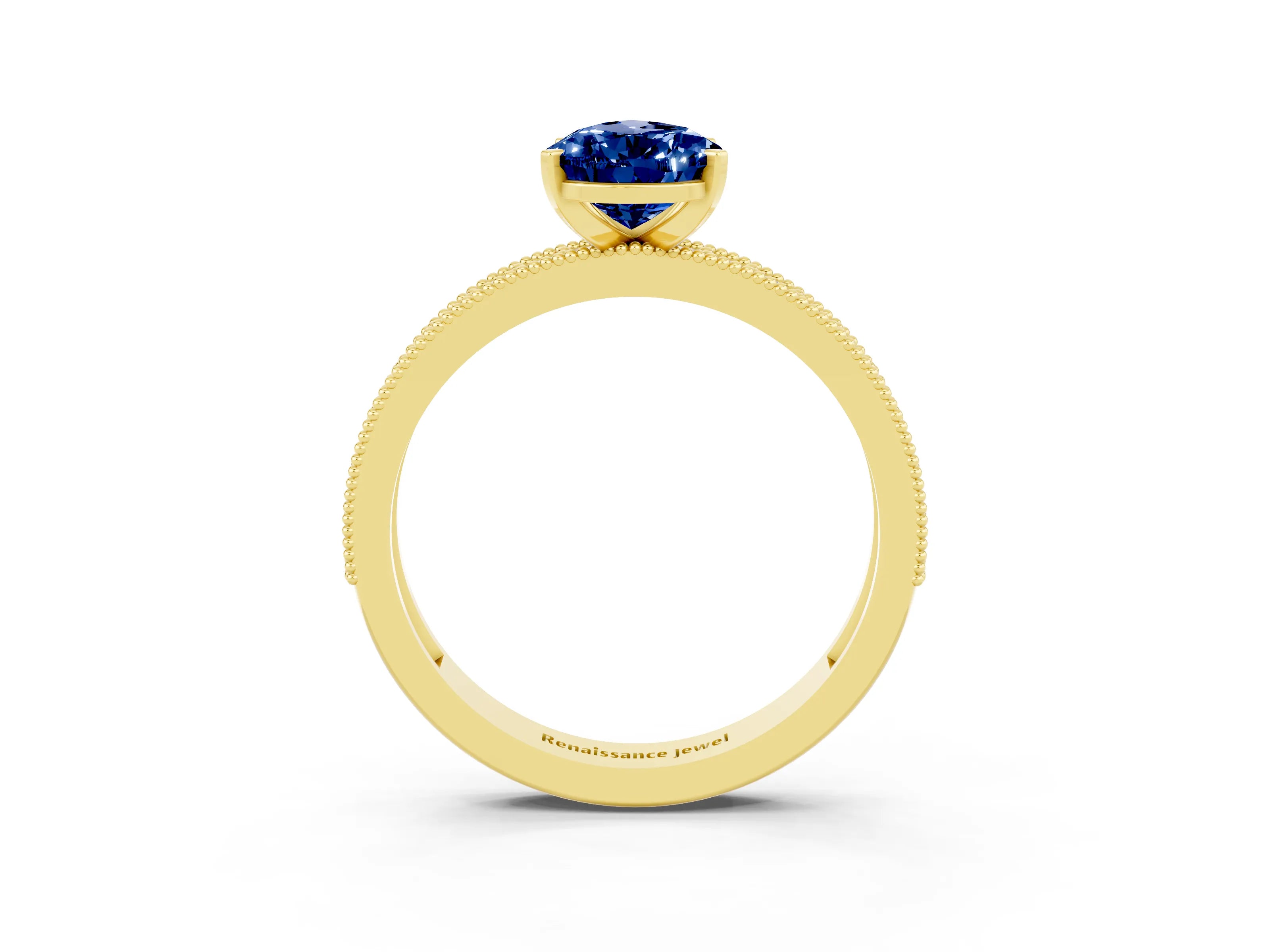 Yellow gold Pear Cut Blue Sapphire Milgrain Pavé Engagement Ring with Four-Prong Setting_3