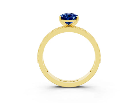 Yellow gold Pear Cut Blue Sapphire Milgrain Pavé Engagement Ring with Four-Prong Setting_3