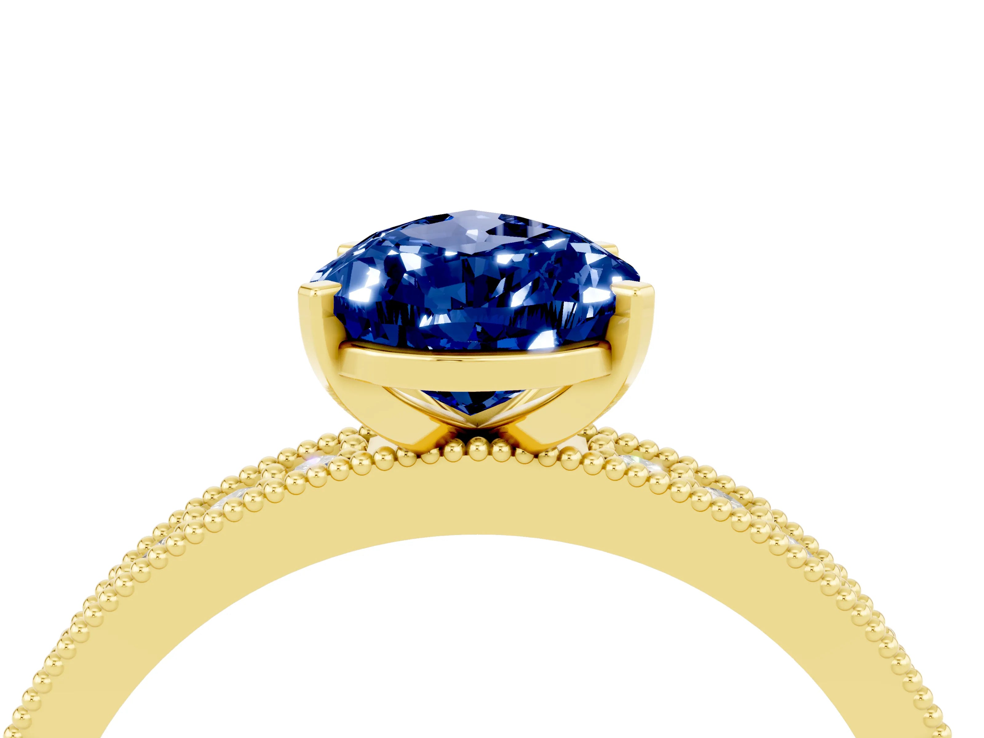 Yellow gold Pear Cut Blue Sapphire Milgrain Pavé Engagement Ring with Four-Prong Setting_4