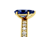 Yellow gold Pear Cut Blue Sapphire Milgrain Pavé Engagement Ring with Four-Prong Setting_5