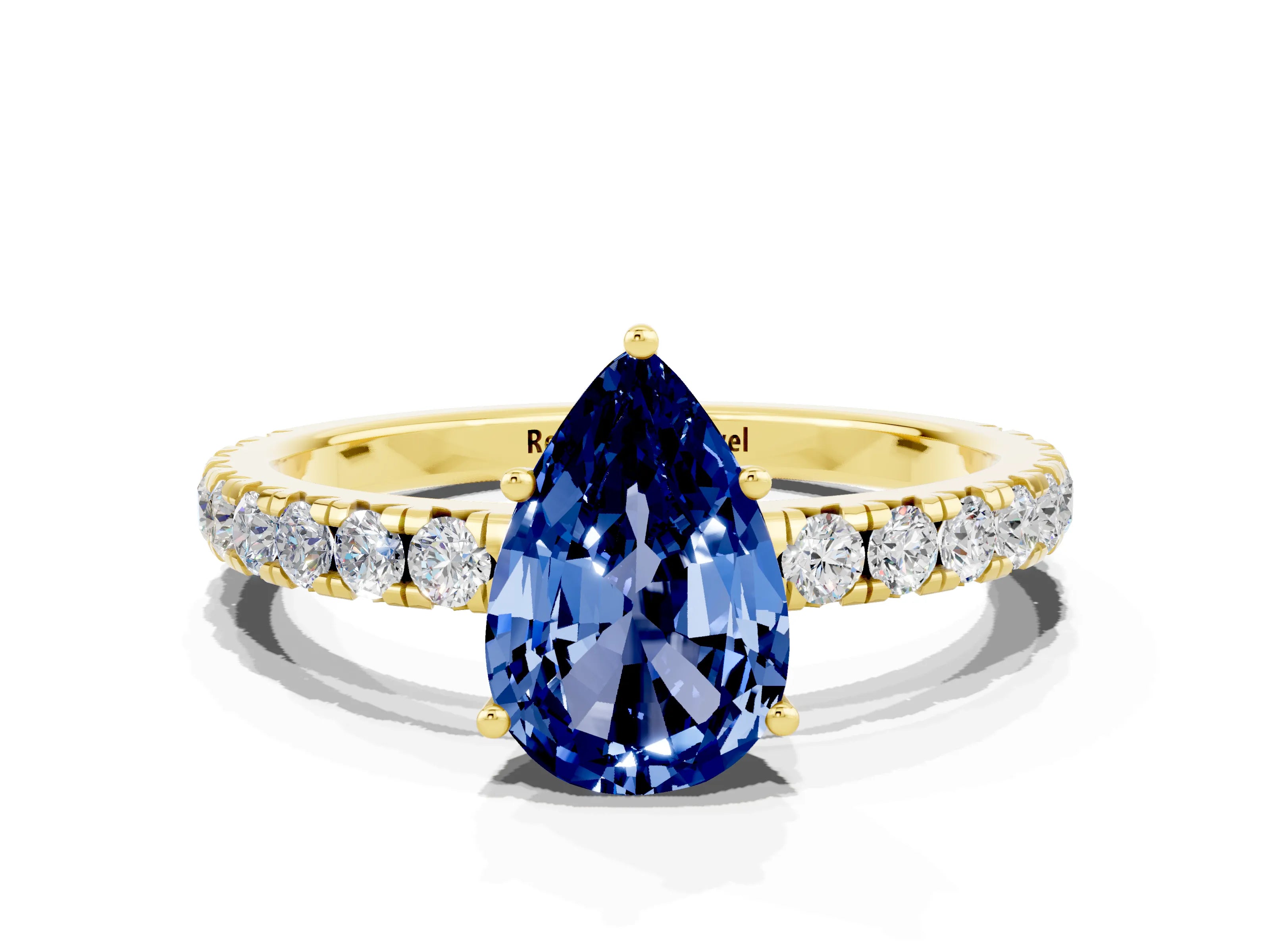 Yellow gold Pear Cut Blue Sapphire Pavé Solitaire Engagement Ring with Four-Prong Setting_12