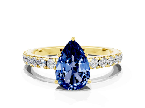 Yellow gold Pear Cut Blue Sapphire Pavé Solitaire Engagement Ring with Four-Prong Setting_12