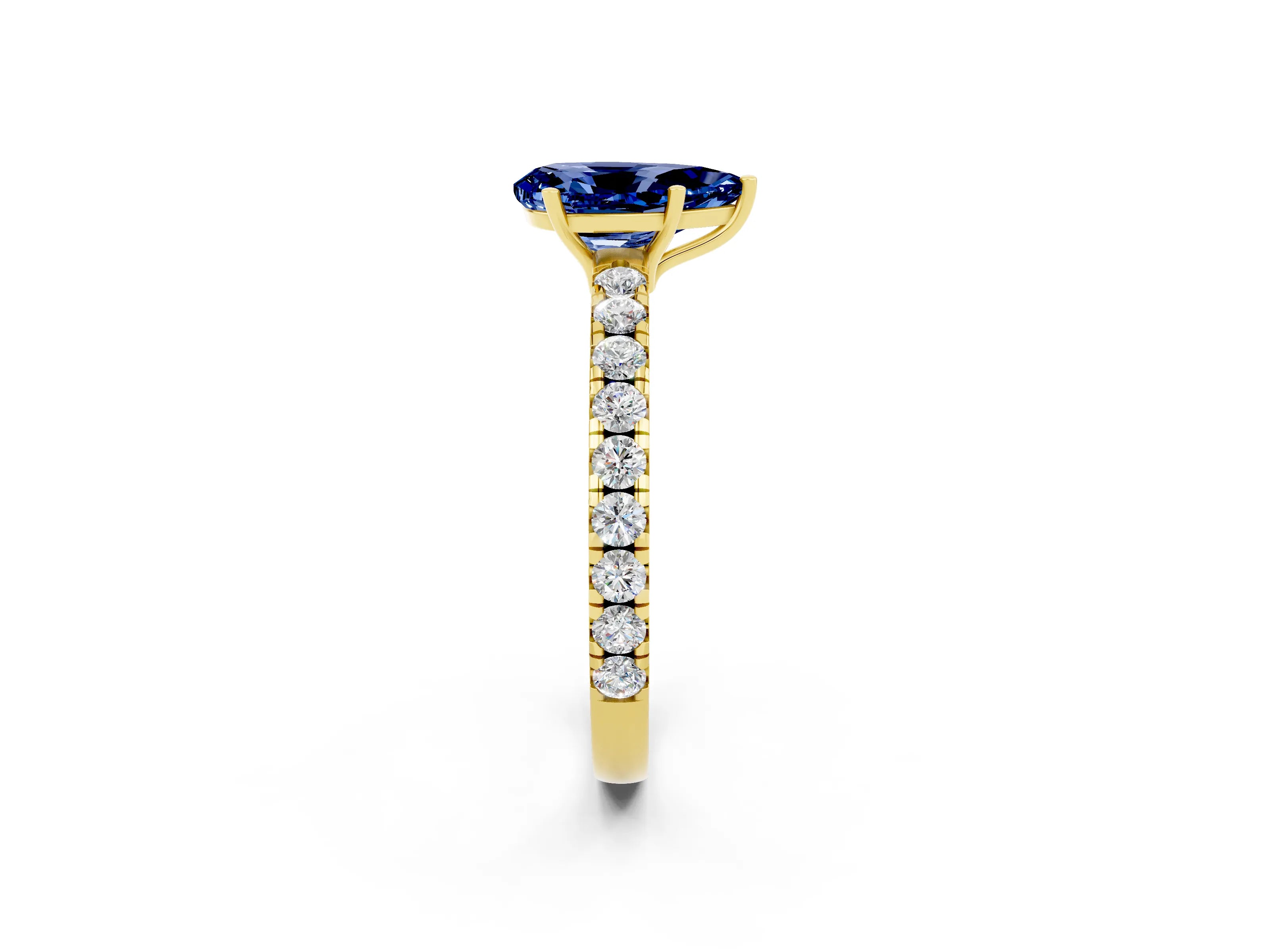Yellow gold Pear Cut Blue Sapphire Pavé Solitaire Engagement Ring with Four-Prong Setting_14
