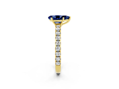 Yellow gold Pear Cut Blue Sapphire Pavé Solitaire Engagement Ring with Four-Prong Setting_14