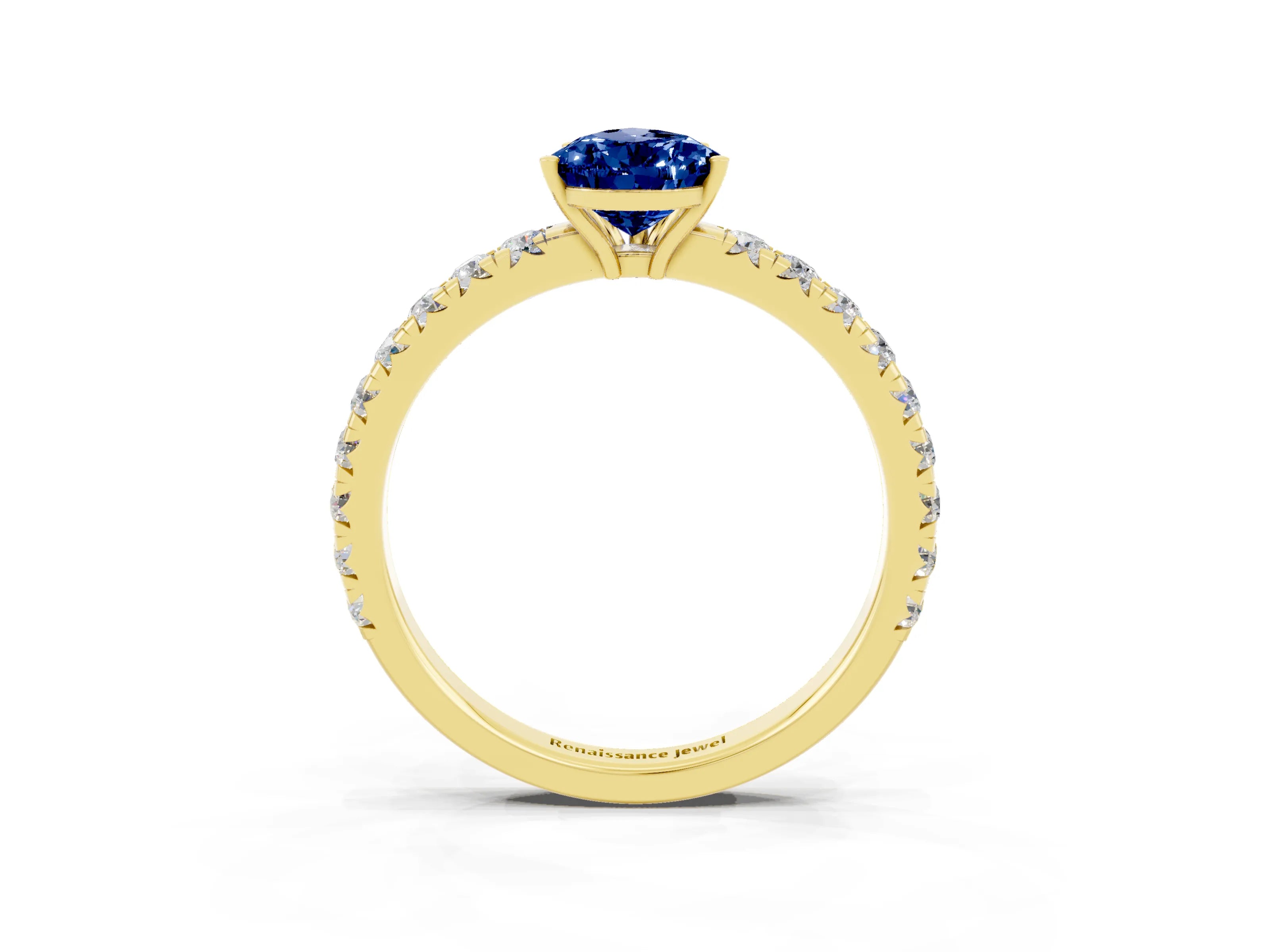 Yellow gold Pear Cut Blue Sapphire Pavé Solitaire Engagement Ring with Four-Prong Setting_15