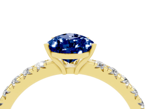 Yellow gold Pear Cut Blue Sapphire Pavé Solitaire Engagement Ring with Four-Prong Setting_16
