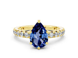 Yellow gold Pear Cut Blue Sapphire Pavé Solitaire Ring with Round Band and Prong Setting_24
