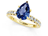 Yellow gold Pear Cut Blue Sapphire Pavé Solitaire Ring with Round Band and Prong Setting_25