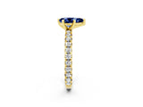 Yellow gold Pear Cut Blue Sapphire Pavé Solitaire Ring with Round Band and Prong Setting_26