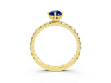Yellow gold Pear Cut Blue Sapphire Pavé Solitaire Ring with Round Band and Prong Setting_27