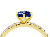 Yellow gold Pear Cut Blue Sapphire Pavé Solitaire Ring with Round Band and Prong Setting_28