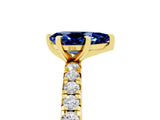 Yellow gold Pear Cut Blue Sapphire Pavé Solitaire Ring with Round Band and Prong Setting_29