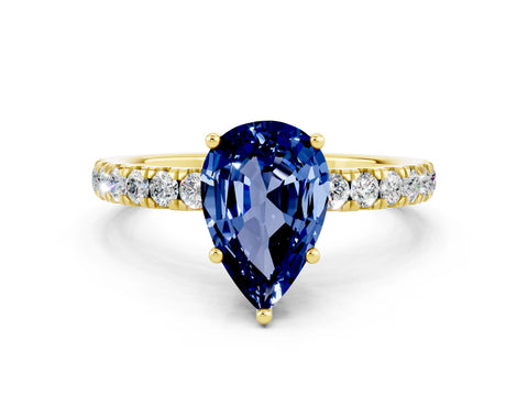 Yellow gold Pear Cut Blue Sapphire Pave Band Solitaire Ring with Four-Prong Setting_24