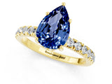 Yellow gold Pear Cut Blue Sapphire Pave Band Solitaire Ring with Four-Prong Setting_25