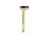Yellow gold Pear Cut Blue Sapphire Pave Band Solitaire Ring with Four-Prong Setting_26