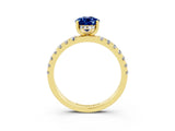 Yellow gold Pear Cut Blue Sapphire Pave Band Solitaire Ring with Four-Prong Setting_27