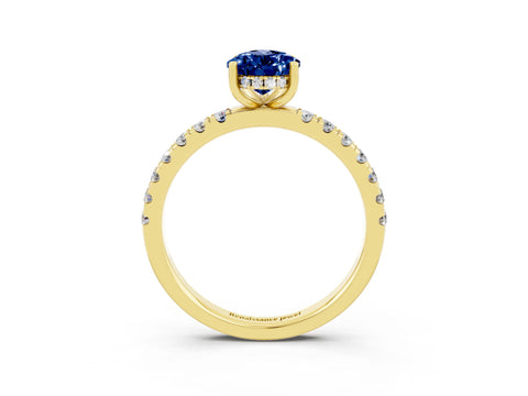 Yellow gold Pear Cut Blue Sapphire Pave Band Solitaire Ring with Four-Prong Setting_27