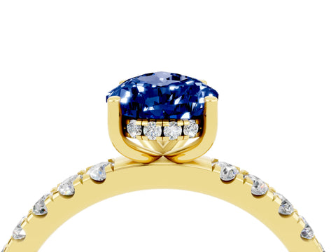 Yellow gold Pear Cut Blue Sapphire Pave Band Solitaire Ring with Four-Prong Setting_28