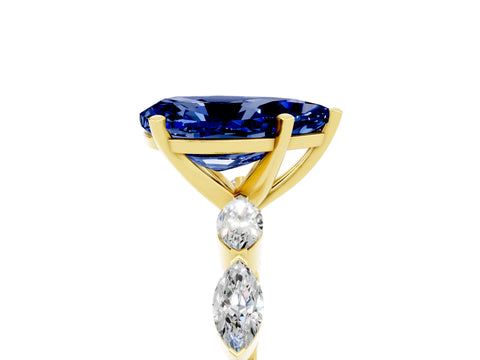 Yellow gold Pear Cut Blue Sapphire Ring with Marquise Side Stones and Prong Setting_5