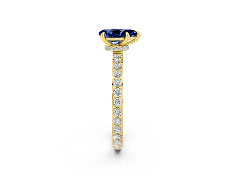 Yellow gold Pear Cut Blue Sapphire Ring with Pavé Band and Four-Prong Setting_2
