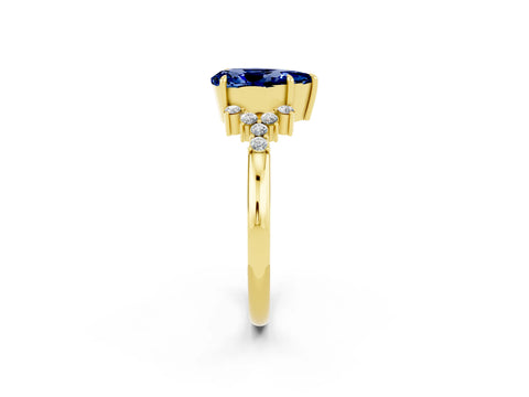 Yellow gold Pear Cut Blue Sapphire Ring with Side Stones and Four-Prong Setting_38