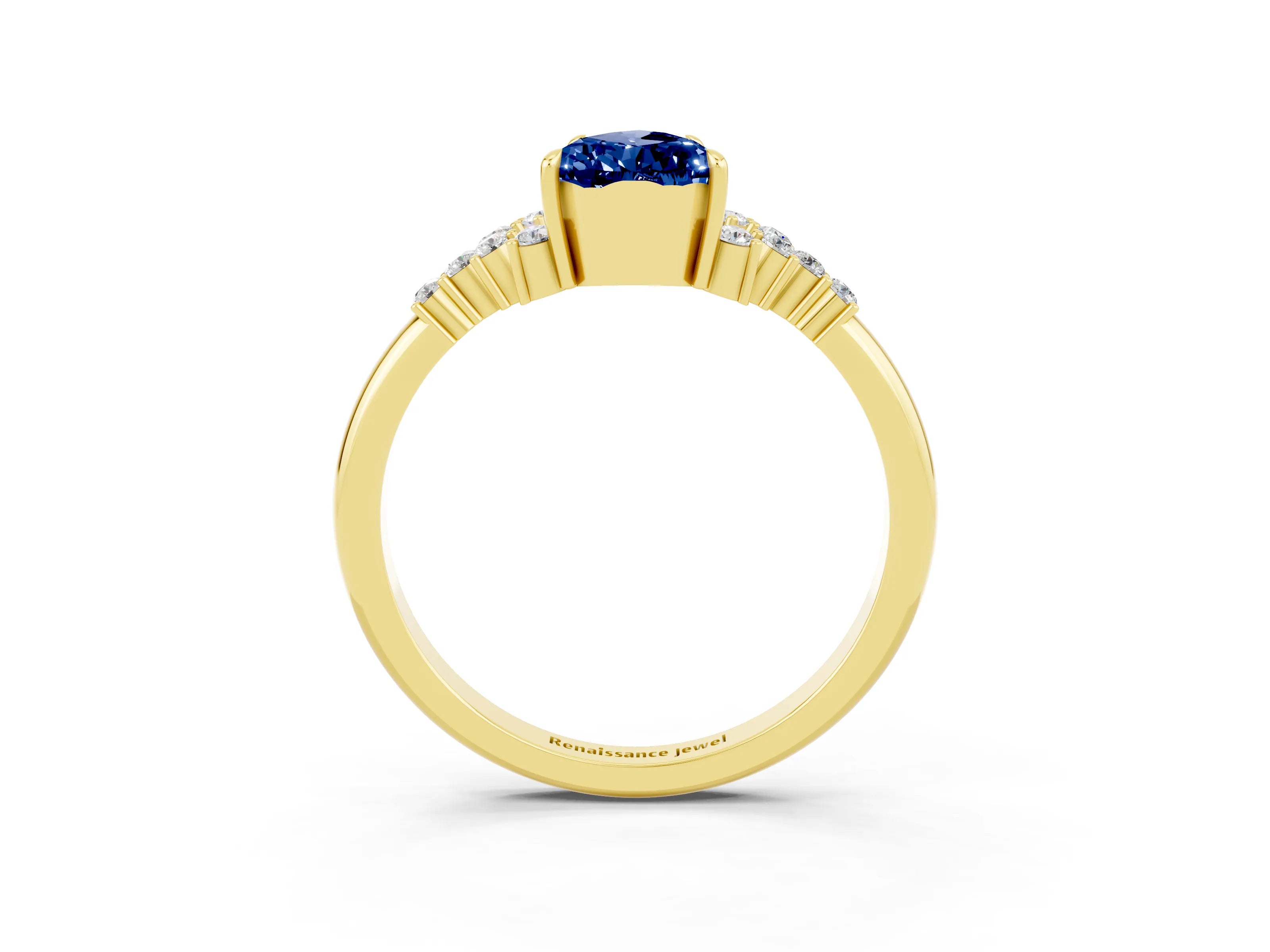 Yellow gold Pear Cut Blue Sapphire Ring with Side Stones and Four-Prong Setting_39