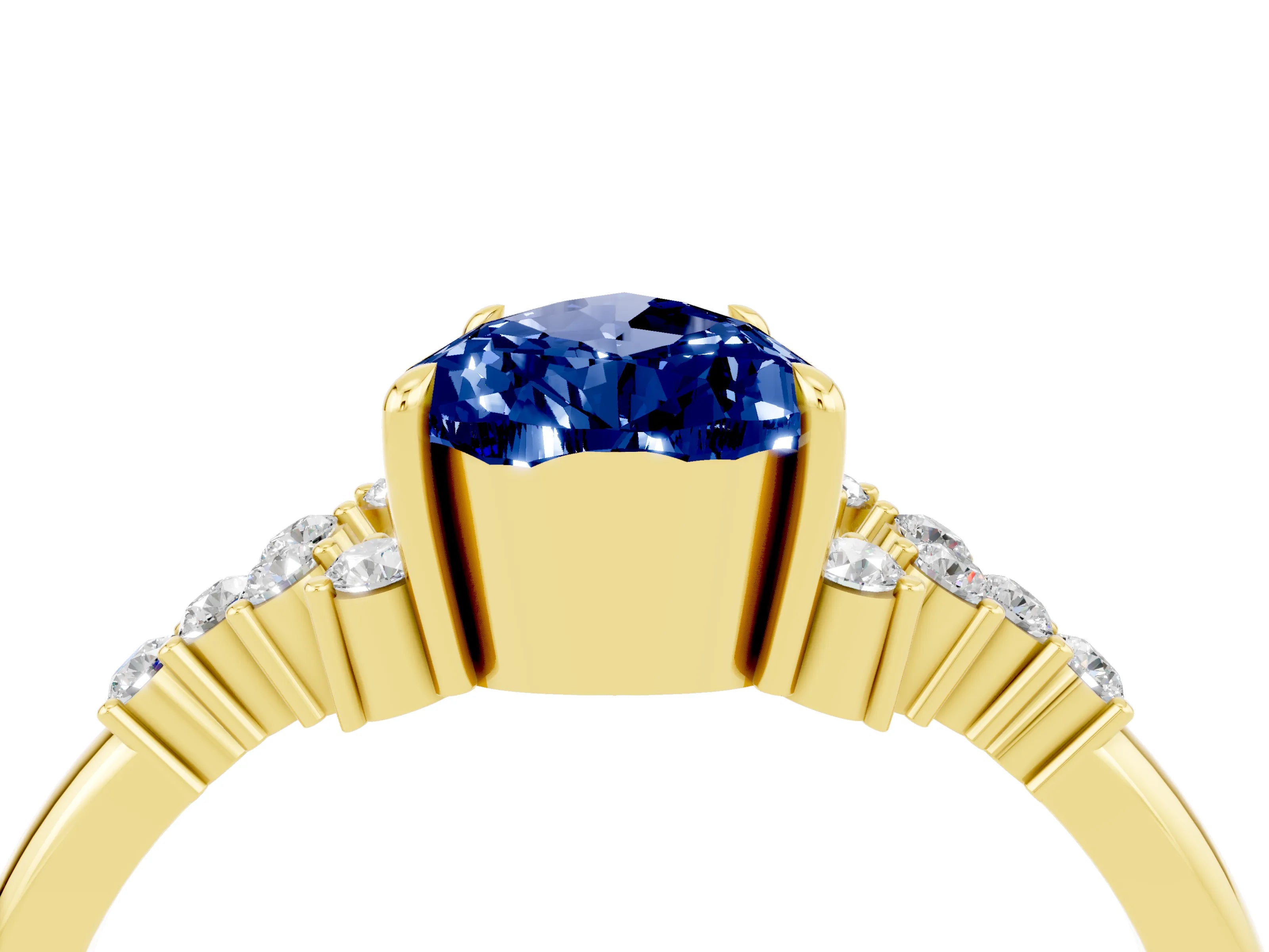 Yellow gold Pear Cut Blue Sapphire Ring with Side Stones and Four-Prong Setting_40