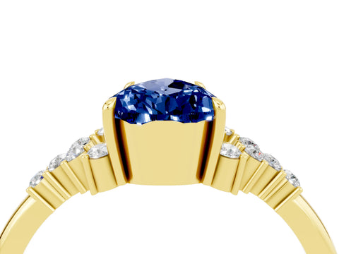 Yellow gold Pear Cut Blue Sapphire Ring with Side Stones and Four-Prong Setting_40