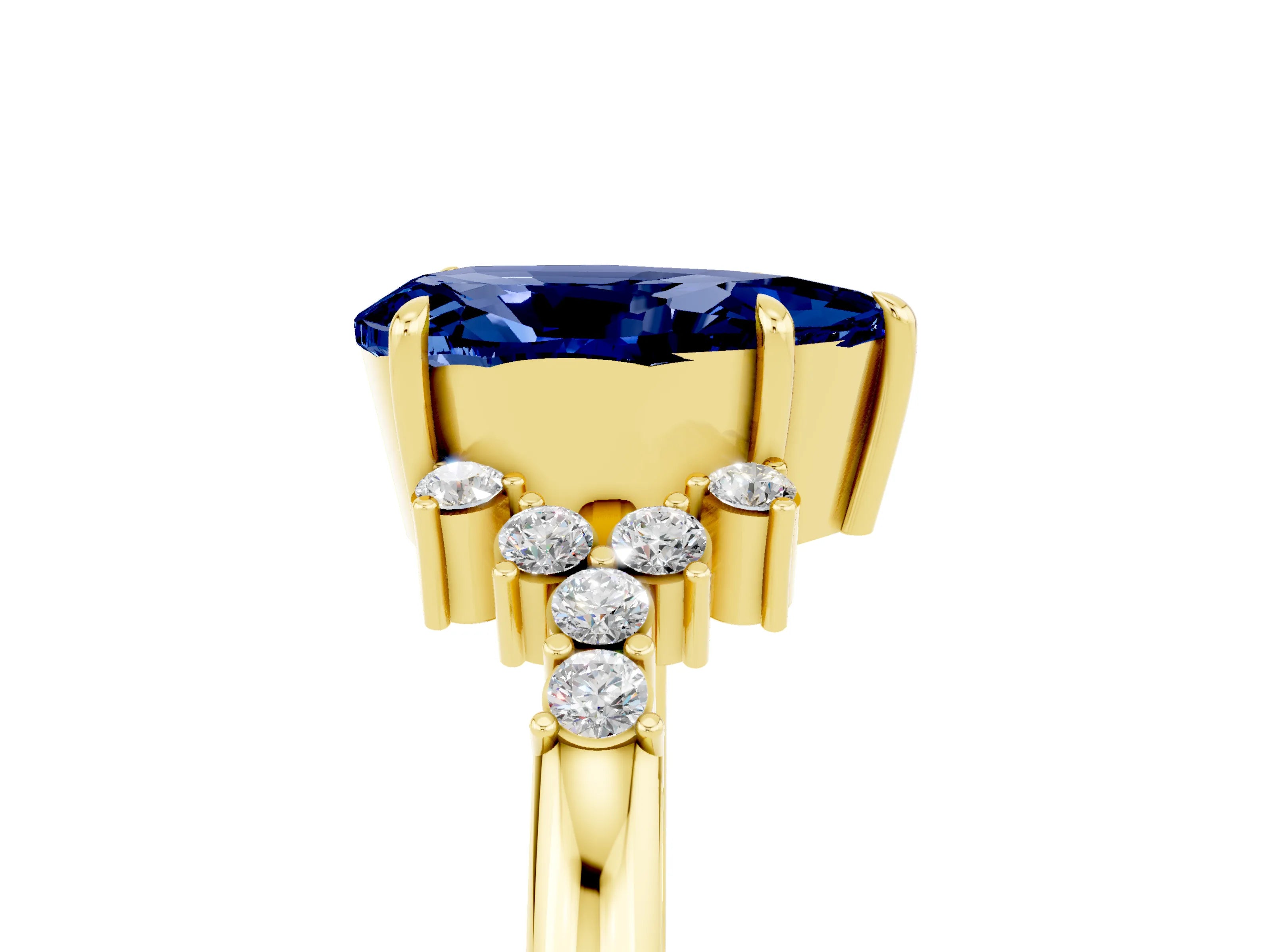 Yellow gold Pear Cut Blue Sapphire Ring with Side Stones and Four-Prong Setting_41