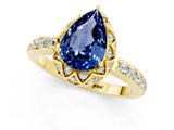 Yellow gold Pear Cut Blue Sapphire Scalloped Halo Engagement Ring with Round Shared Prong Band_25