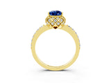 Yellow gold Pear Cut Blue Sapphire Scalloped Halo Engagement Ring with Round Shared Prong Band_27