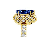 Yellow gold Pear Cut Blue Sapphire Scalloped Halo Engagement Ring with Round Shared Prong Band_29