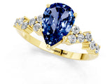 Yellow gold Pear Cut Blue Sapphire Scattered Round Accent Ring with Prong Setting_13