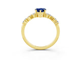Yellow gold Pear Cut Blue Sapphire Scattered Round Accent Ring with Prong Setting_15