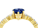 Yellow gold Pear Cut Blue Sapphire Scattered Round Accent Ring with Prong Setting_16