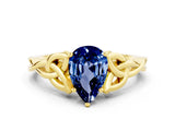 Yellow gold Pear Cut Blue Sapphire Solitaire Celtic Knot Ring with Four-Prong Setting_12